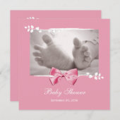 Elegantes Girl-Babydusche mit rosa Bow Einladung (Vorne/Hinten)