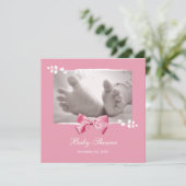 Elegantes Girl-Babydusche mit rosa Bow Einladung (Stehend Vorderseite)
