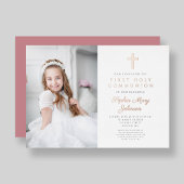 Elegantes Girl Foto Erste Kommune Rose Gold Folieneinladung