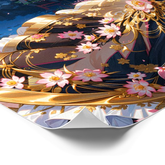 Elegantes Girl im traditionellen Stil mit Sakura B Poster (Ecke)