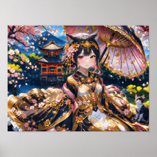 Elegantes Girl im traditionellen Stil mit Sakura B Poster