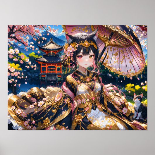Elegantes Girl im traditionellen Stil mit Sakura B Poster (Vorne)