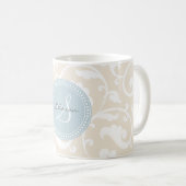 Elegantes girly beige Blumenmustermonogramm Kaffeetasse (VorderseiteRechts)