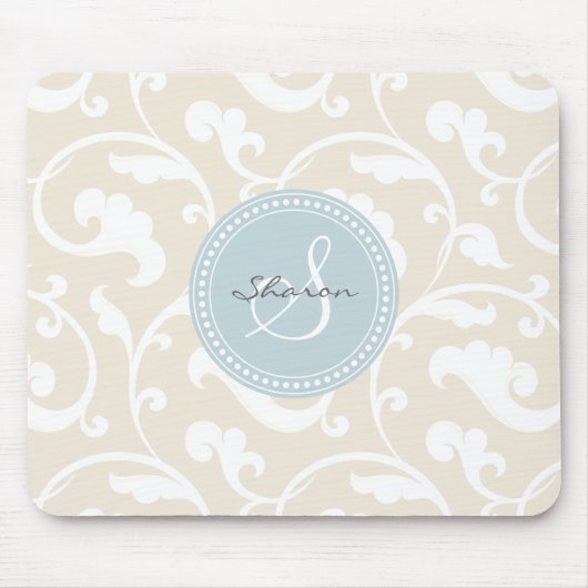 Elegantes girly beige Blumenmustermonogramm Mousepad (Vorne)