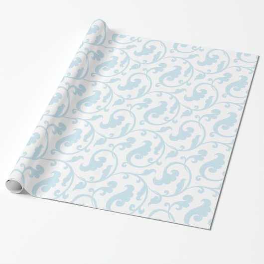 Elegantes girly blaues Blumenmustermonogramm Geschenkpapier (Ungerollt)