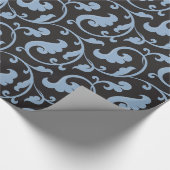 Elegantes girly blaues Blumenmustermonogramm Geschenkpapier (Ecke)