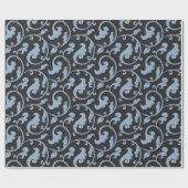 Elegantes girly blaues Blumenmustermonogramm Geschenkpapier (Flach)