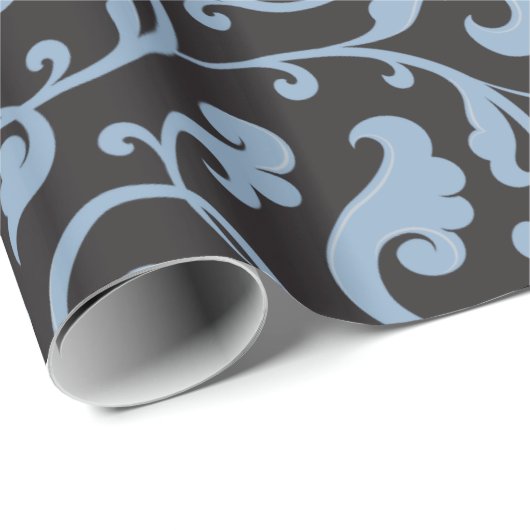 Elegantes girly blaues Blumenmustermonogramm Geschenkpapier (Rolleneckpunkt)