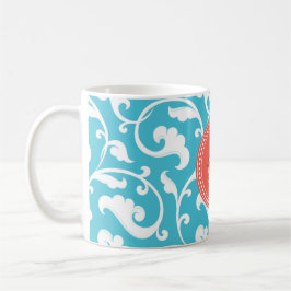 Elegantes girly blaues Blumenmustermonogramm Kaffeetasse