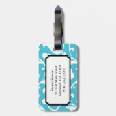 Elegantes girly blaues weißes gepäckanhänger (Rückseite vertikal)