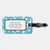 Elegantes girly blaues weißes gepäckanhänger (Rückseite horizontal)