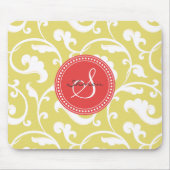 Elegantes girly gelbes Blumenmustermonogramm Mousepad (Vorne)