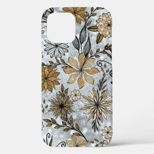 Elegantes Girly Gold & Silver Glitzer Blumendesign Case-Mate iPhone Hülle