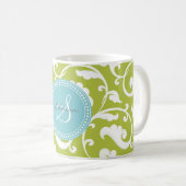 Elegantes girly grünes Blumenmustermonogramm Kaffeetasse (VorderseiteRechts)