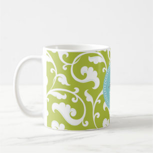 Elegantes girly grünes Blumenmustermonogramm Kaffeetasse