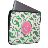 Elegantes girly grünes Blumenmustermonogramm Laptopschutzhülle (Vorne Rechts)