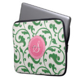 Elegantes girly grünes Blumenmustermonogramm Laptopschutzhülle (Vorderseite Links)