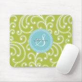 Elegantes girly grünes Blumenmustermonogramm Mousepad (Mit Mouse)