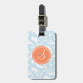 Elegantes girly hellblaues Blumenmustermonogramm Gepäckanhänger (Vorderseite vertikal)