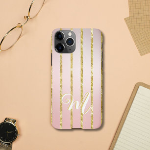 Elegantes, girly Monogramm mit Pfirsich-Gold-Glitt iPhone 11Pro Hülle