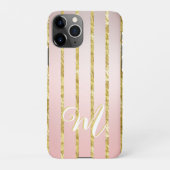 Elegantes Girly Peach Gold Glitzer Muster Monogram iPhone Hülle (Rückseite)