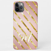 Elegantes Girly Pink & Gold Glitzer Muster Monogra iPhone Hülle (Rückseite)