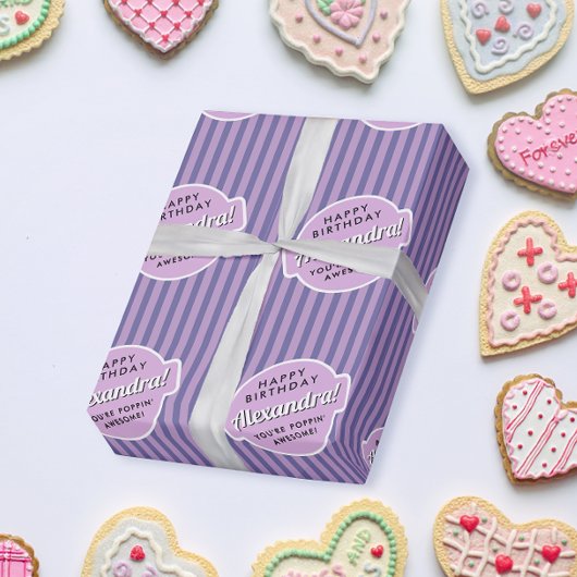 Elegantes Girly Pink Lila Popcorn Streifenmuster Geschenkpapier