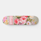 Elegantes Girly Pink Rote Rosen Monogram Skateboar Skateboard (Horizontal)