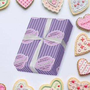 Elegantes, girly rosa lila Popcorn gestreiftes Mus Geschenkpapier