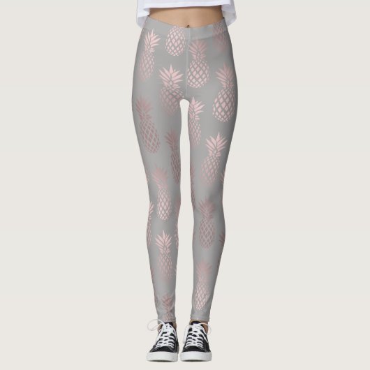 Elegantes girly Rosengold u. graues Ananasmuster Leggings (Vorderseite)