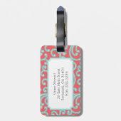 Elegantes girly rotes blaues Blumenmustermonogramm Gepäckanhänger (Rückseite vertikal)