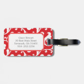 Elegantes girly rotes Blumenmustermonogramm Gepäckanhänger (Rückseite horizontal)