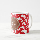 Elegantes girly rotes Blumenmustermonogramm Kaffeetasse (VorderseiteRechts)