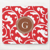 Elegantes girly rotes Blumenmustermonogramm Mousepad (Vorne)