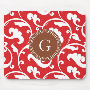 Elegantes girly rotes Blumenmustermonogramm Mousepad