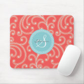 Elegantes girly rotes Blumenmustermonogramm Mousepad (Mit Mouse)