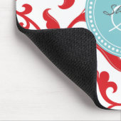 Elegantes girly rotes Blumenmustermonogramm Mousepad (Ecke)
