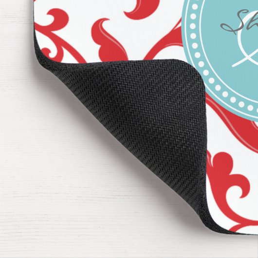 Elegantes girly rotes Blumenmustermonogramm Mousepad (Ecke)