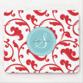 Elegantes girly rotes Blumenmustermonogramm Mousepad (Vorne)