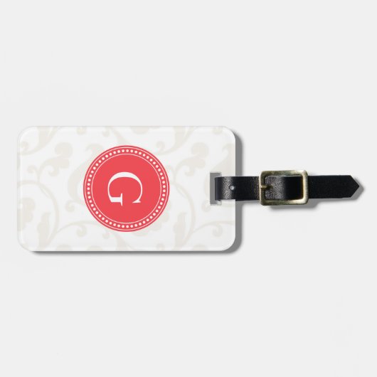 Elegantes girly rotes weißes Blumenmustermonogramm Gepäckanhänger (Vorderseite horizontal)