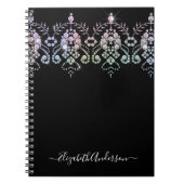 Elegantes Girly Schwarz-weiß Monogram Name Noteboo Notizblock (Vorderseite)