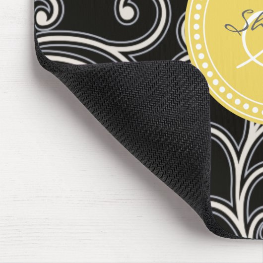 Elegantes girly schwarzes Blumenmustermonogramm Mousepad (Ecke)