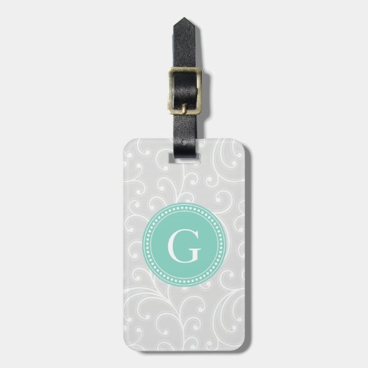 Elegantes girly silbernes Blumenmustermonogramm Gepäckanhänger (Vorderseite vertikal)