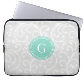 Elegantes girly silbernes Blumenmustermonogramm Laptopschutzhülle (Vorderseite)