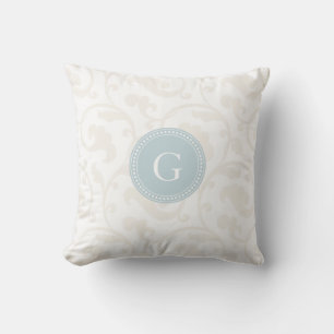 Elegantes, girly, weißes Blumenmuster-Monogramm Kissen