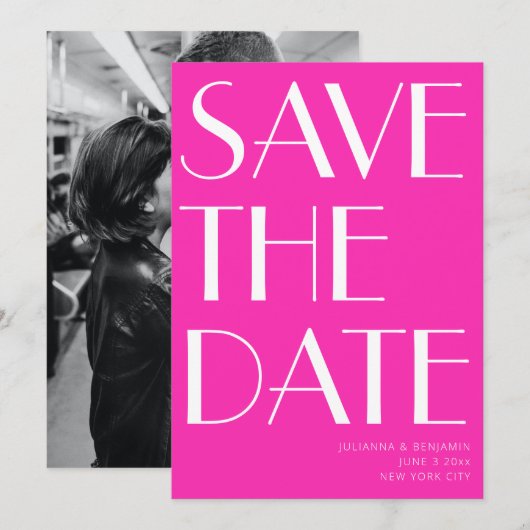 Elegantes Glam Hot Pink Art Deco Foto Save The Date (Vorne/Hinten)