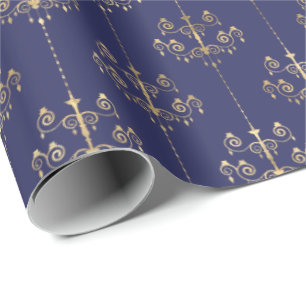 Elegantes Glam Navy Blue Gold Muster Geschenkpapier
