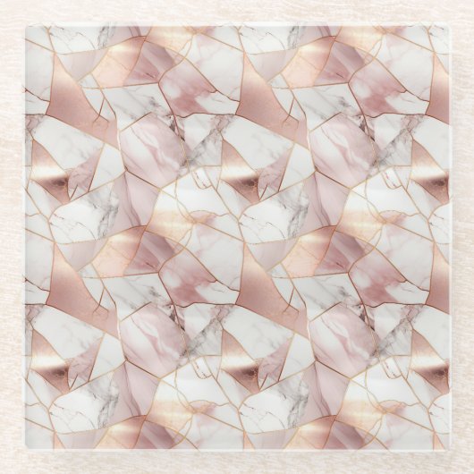 Elegantes Glam Rose Gold Agate Marble Muster Glasuntersetzer (Vorderseite)