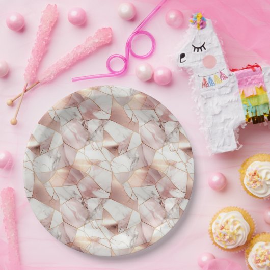 Elegantes Glam Rose Gold Agate Marble Muster Pappteller (Party)