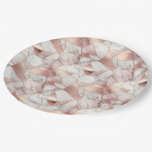Elegantes Glam Rose Gold Agate Marble Muster Pappteller (Schrägansicht)